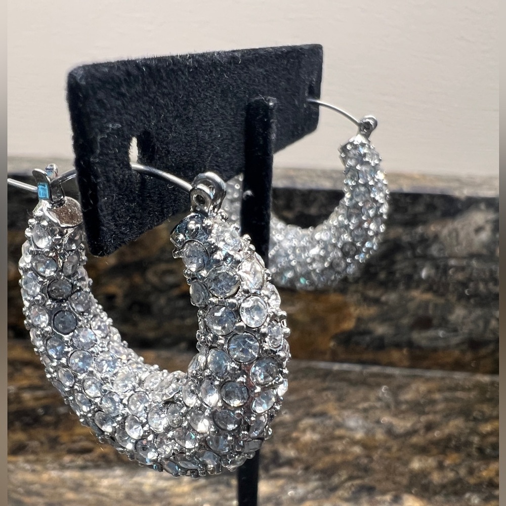 Elegant Silver Crystal Hoop Earrings